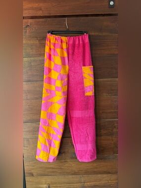 Towel pants orange and pink checkers